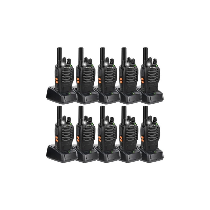 RETEVIS H777 RADIOS DE COMUNICACION LARGO ALCANCE, VOX, LED LINTERNA, WALKIE TALKIE RECARGABLE, RESISTENTE, (PAQUETE DE 10), H77