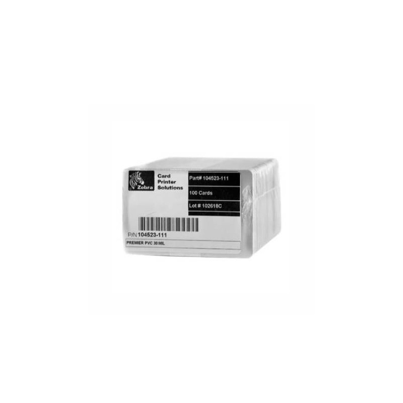 ZEBRA TARJETAS DE PVC PARA CREDENCIALES PREMIER, 53,848 x 85,852 mm, 500 TARJETAS, PARA IMPRESORAS ZEBRA