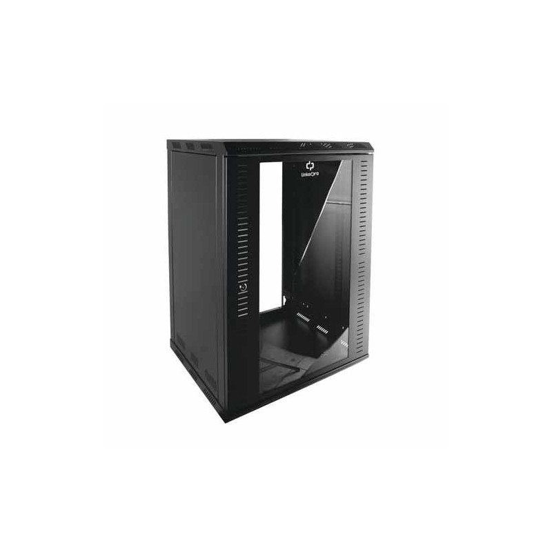 GABINETE LINKEDPRO PARA MONTAJE EN PARED, PUERTA DE CRISTAL TEMPLADO, CUERPO FIJO CON RACK 19? DE 16 UNIDADES, SR-1916-GFP