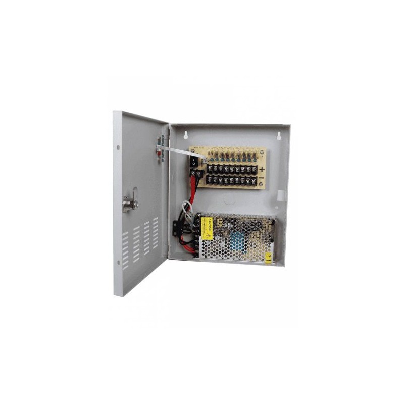 FUENTE DE PODER REGULADA SAXXON PSU1210D9, 12V, 10A, PARA 9 CÁMARAS, PSU1210-D9