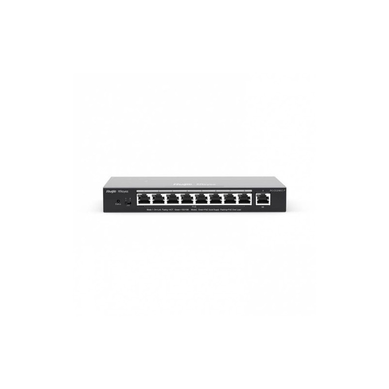 SWITCH RUIJIE GIGABIT ETHERNET RG-ES209GC-P, 9 PUERTOS (8X POE) 10/100/1000MBPS, 120W, 18 GBIT/S, 4000 ENTRADAS – ADMINISTRABLE,