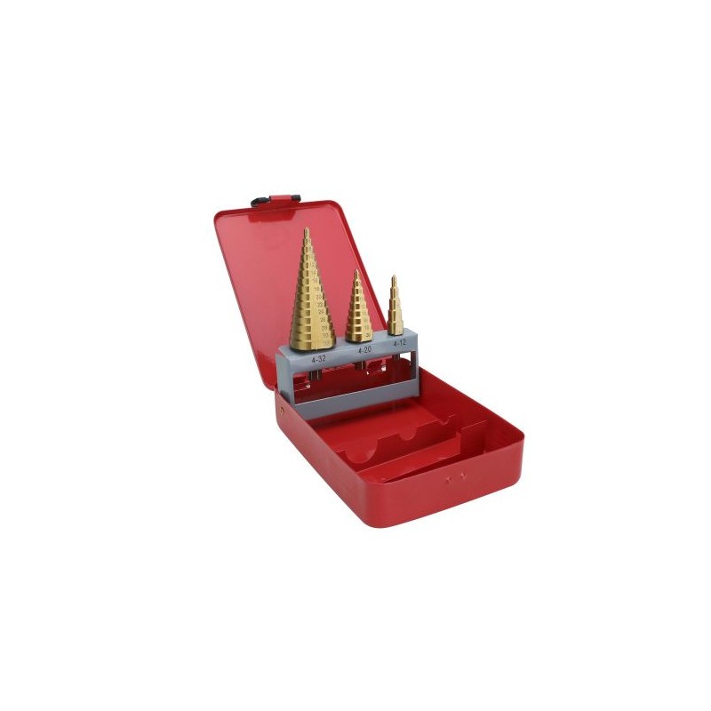 JUEGO DE BROCAS ESCALONADAS PRECISION PSTC02002, 3 PIEZAS, HSS 4-12, 4-20, 4-32 MM (PARA PLÁSTICO O METAL), PSTC02002