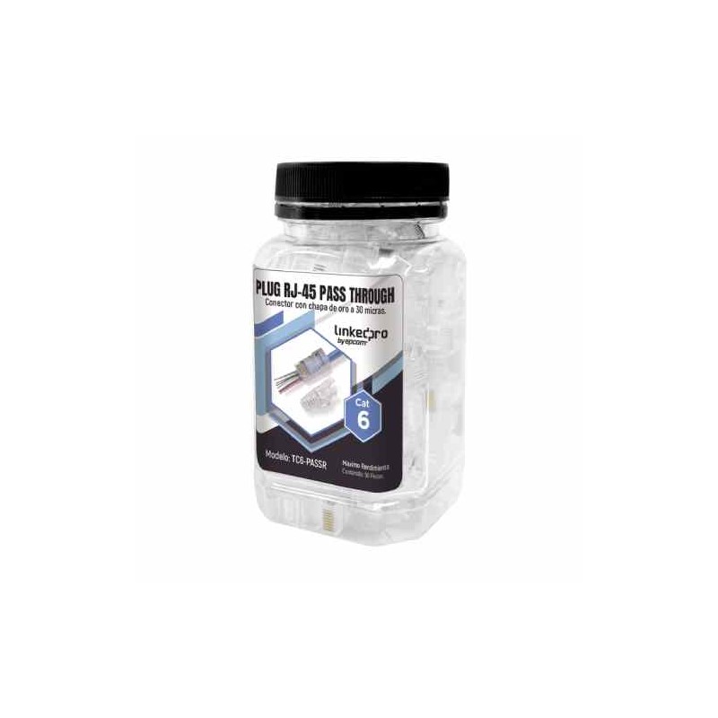 PLUG CAT6 RJ-45 LINKEDPRO, TRANSPARENTE, SIN BLINDAJE, CON ALIVIO DE TENSIÓN INCLUIDO, CHAPADO DE ORO A 30 MICRAS PARA DURABILID