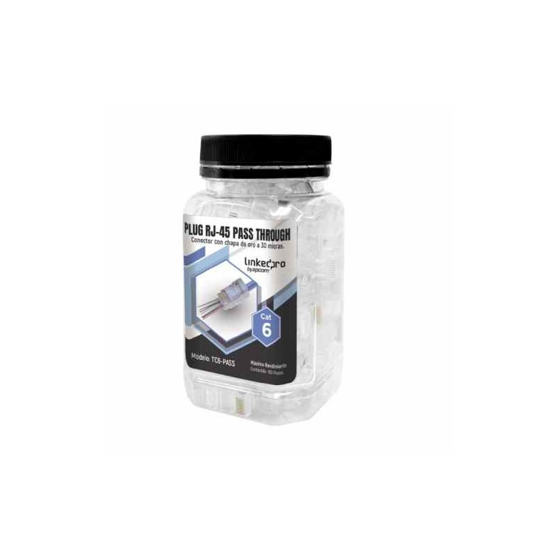 CONECTOR CAT6 RJ-45 LINKEDPRO, TRANSPARENTE, 100 PIEZAS, TC6-PASS