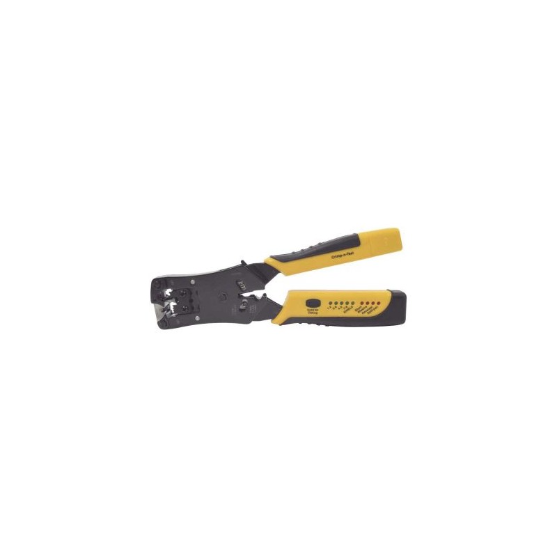 EPCOM PINZA 3 EN 1 PELACABLES/TERMINADO/PROBADOR PARA UTP, NEGRO/AMARILLO, ENCHUFE MODULAR DE PRUEBA PARA RJ45/RJ11/RJ22, EP376C