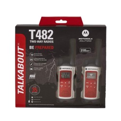 KIT DE RADIOS MOTOROLA SOLUTIONS T482: PARA EMERGENCIAS EN COLOR BLANCO CON ROJO (PAQUETE DE DOS)