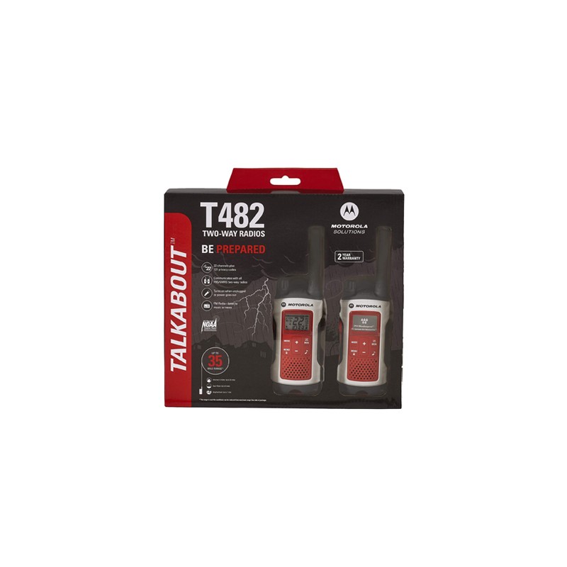 KIT DE RADIOS MOTOROLA SOLUTIONS T482: PARA EMERGENCIAS EN COLOR BLANCO CON ROJO (PAQUETE DE DOS)