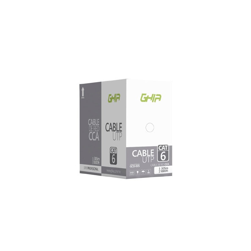BOBINA DE CABLE MARCA GHIA CAT6 UTP CCA COLOR GRIS 23 AWG UTP 305M 1000FT CERTIFICACIN CE / ROHS, INTERIOR,