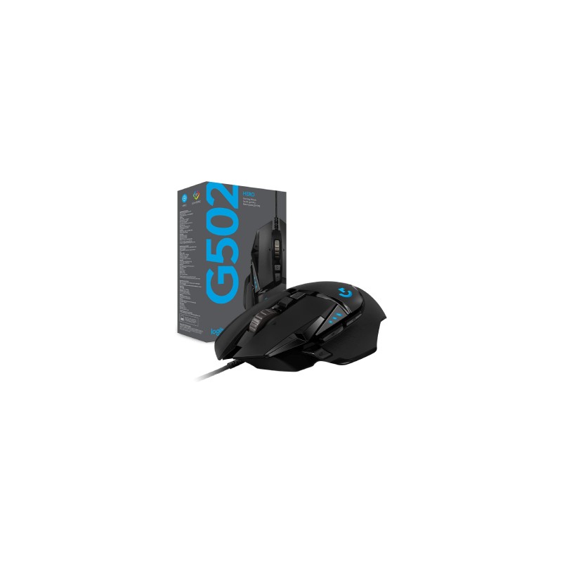 MOUSE GAMER LOGITECH OPTICO G502 HERO RGB, ALAMBRICO ENTRADA USB, 16.000 DPO, COLOR NEGRO, 910-005550