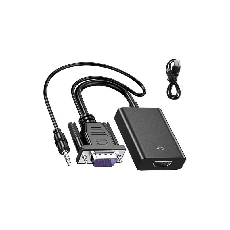 ADAPTADOR VGA A HDMI 1080P FULL HD CON AUDIO, CABLE CONVERTIDOR VGA A HDMI