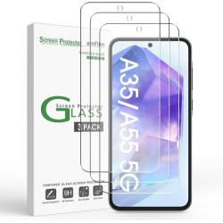 PROTECTOR DE PANTALLA AMFILM PARA SAMSUNG GALAXY A55/A35 5G, MICA DE VIDRIO TEMPLADO 9H ANTI-RASGUÑOS, SIN BURBUJAS, 3 PIEZAS
