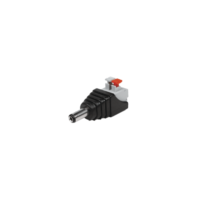 ADAPTADOR TIPO JACK DE 3.5 MM MACHO POLARIZADO DE 12 VCC CON TERMINALES DE PRESIÓN – MODELO JR52X