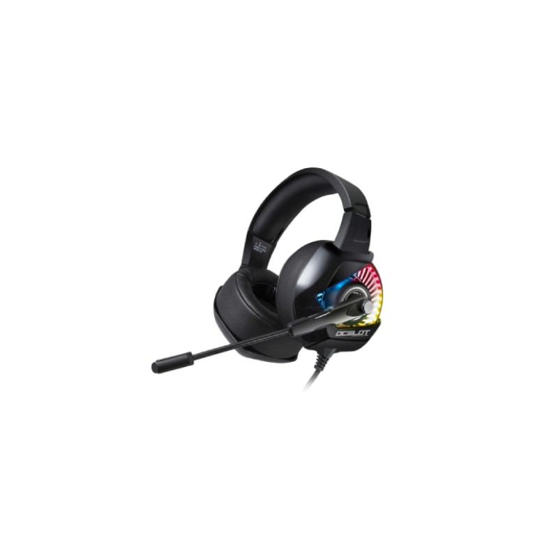 HEADSET TIPO DIADEMA AURICULARES OCELOT,CON MICRÓFONO, COLOR NEGRO, GAMERS CON RGB, OGMH01