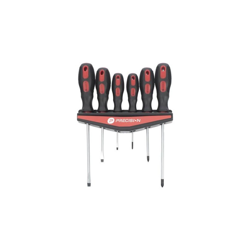 JUEGO DE 6 DESARMADORES CRV PRECISION CON ORGANIZADOR Y MANGO BICOLOR, PST-H020-07