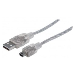 CABLE USB 2.0, A MACHO A MINI-B MACHO, 480 MBPS, 1.8 M, PLATEADO TRANSLÚCIDO (copia)