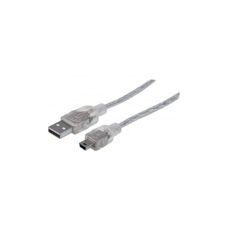 CABLE USB 2.0, A MACHO A MINI-B MACHO, 480 MBPS, 1.8 M, PLATEADO TRANSLÚCIDO (copia)