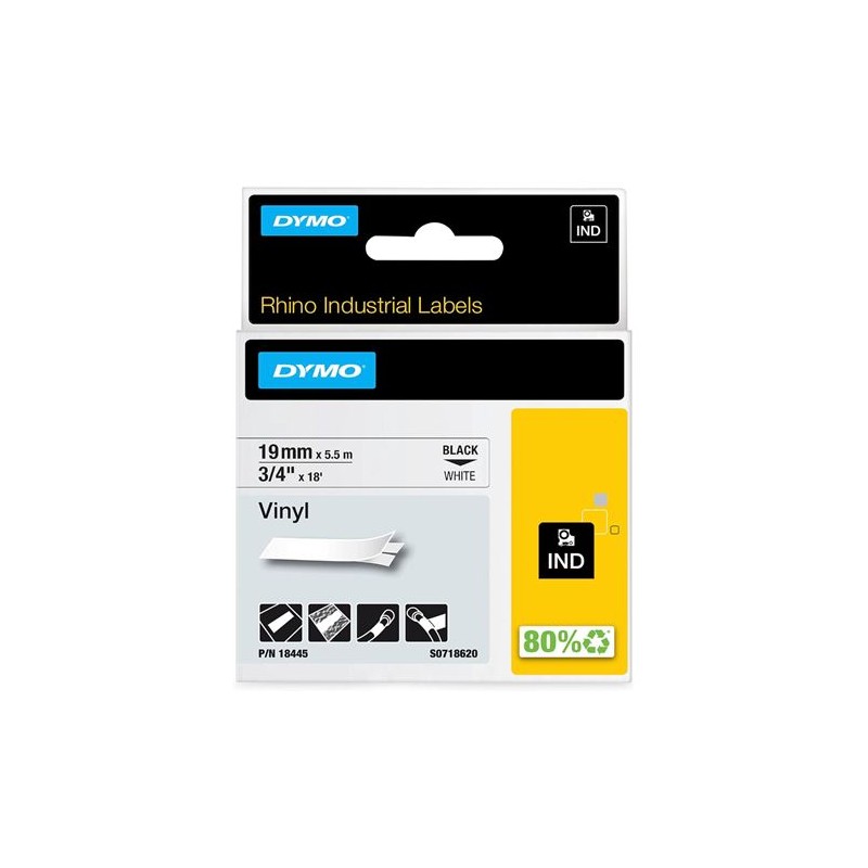 DYMO M18445 CINTA RHINO VINILO 19MM, NEGRO/BLANCO