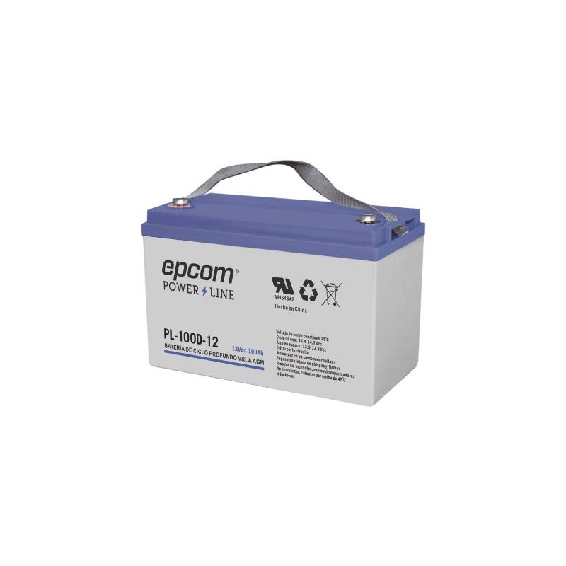 BATERÍA ACUMULADOR EPCOM 12V, 100AH TECNOLOGÍA VRLA AGM CICLO PROFUNDO PARA APLICACIONES FOTOVOLTAICAS TERMINALES TIPO M6 ( HEX 