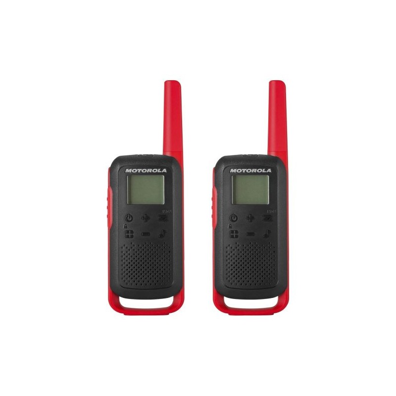 MOTOROLA SOLUTIONS, PORTABLE FRS, T210, TALKABOUT, RADIOS BIDIRECCIONALES, RECARGABLES, 22 CANALES, 20 MILLAS, NEGRO CON ROJO, P