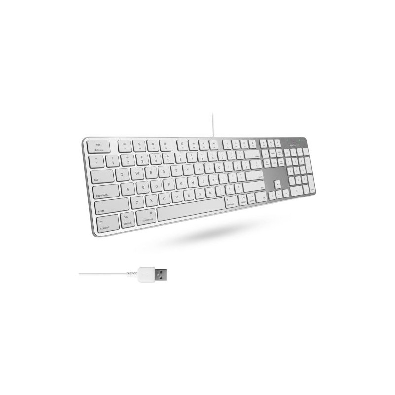 MACALLY TECLADO USB, TECLADO CON CABLE – ALUMINIO, ALUMINIO PLATEADO
