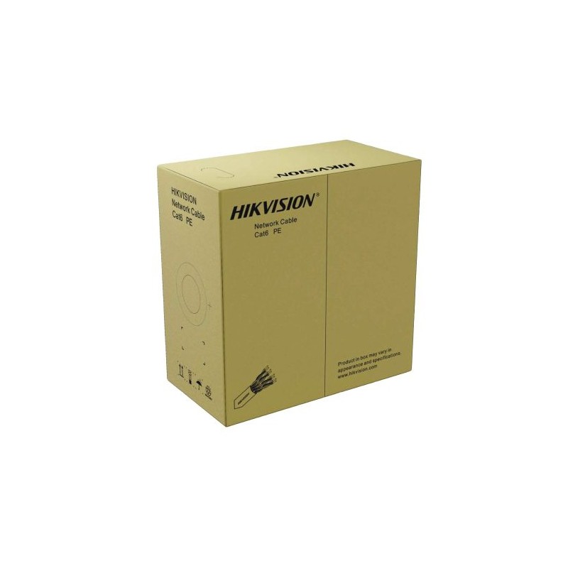 BOBINA DE CABLE HIKVISION UTP 305 MTS, CAT 6 (24 AWG), COLOR NEGRO, USO EN EXTERIOR, 100% COBRE, APLICACIONES DE CCTV Y REDES DE