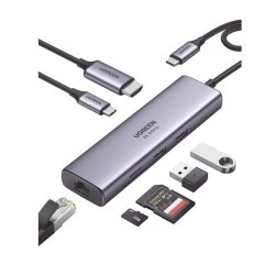 HUB USB-C (DOCKING STATION) 7 EN 1, 2 USB-A 3.0 (5GBPS), 1 USB-C PD CARGA 100W, HDMI 4K@60HZ, RJ45 (GIGABIT ETHERNET), LECTOR TA