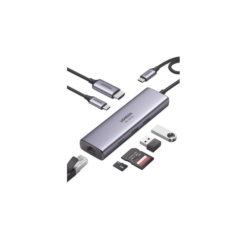 HUB USB-C (DOCKING STATION) 7 EN 1, 2 USB-A 3.0 (5GBPS), 1 USB-C PD CARGA 100W, HDMI 4K@60HZ, RJ45 (GIGABIT ETHERNET), LECTOR TA