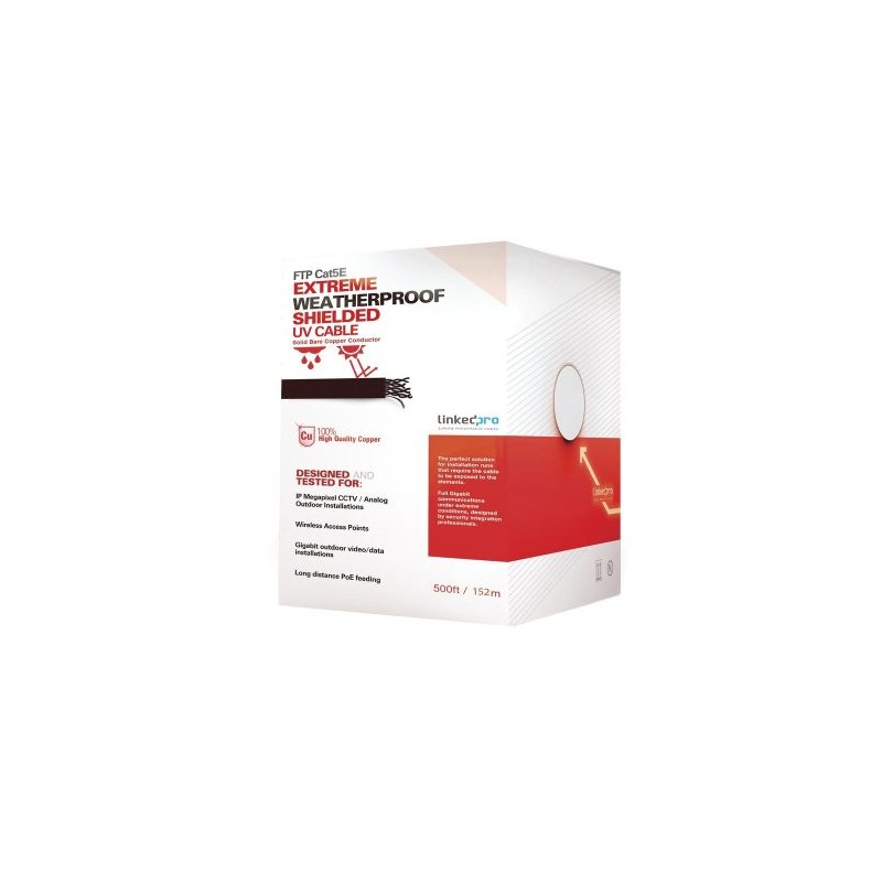 BOBINA DE CABLE LINKEDPRO CAT5E FTP, BLINDADO, 152 METROS, PARA INTEMPERIE, COLOR NEGRO, PRO-CAT-5-EXT/500