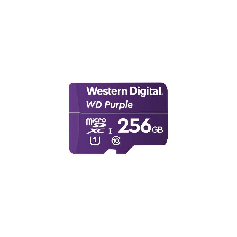 MEMORIA FLASH WESTERN DIGITAL WD PURPLE, 256GB MICROSDXC CLASE 10, PARA VIDEOVIGILANCIA, WD256MSD