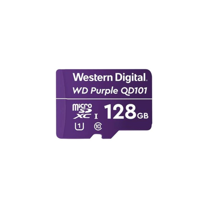 MEMORIA MICROSD DE 128 GB PURPLE, ESPECIALIZADA PARA VIDEOVIGILANCIA, 10 VECES MAYOR DURACIÓN, 3 AÑOS DE GARANTIA, WD128MSD