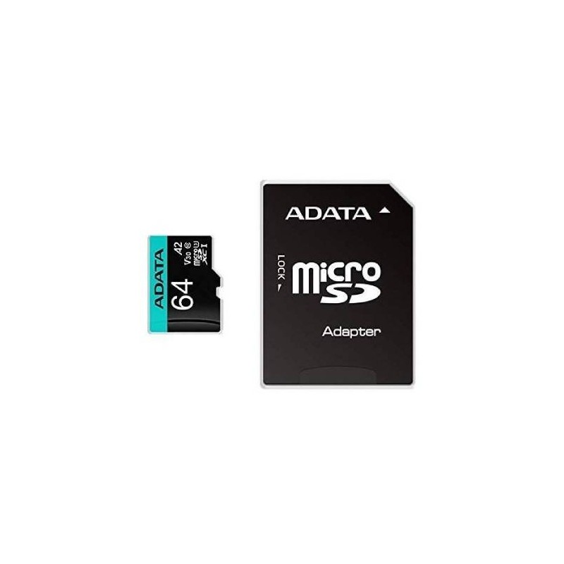 MEMORIA FLASH ADATA PREMIER PRO, 64GB MICROSDXC UHS-I CLASE 10, CON ADAPTADOR, AUSDX64GUI3V30SA2-RA1