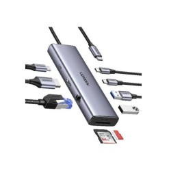 HUB USB-C DOCKING STATION UGREEN 90325 9 EN 1, 2 USB-A 3.0 (5GBPS), 2 USB-C (5GBPS), USB-C PD CARGA 100W, HDMI 4K@60HZ, RJ45 (GI