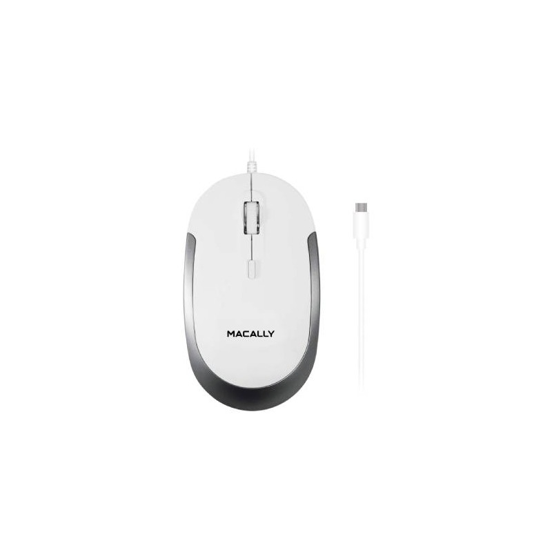 RATÓN USB C MACALLY CON CABLE PARA MAC Y WINDOWS, 3 BOTONES, RUEDA DE DESPLAZAMIENTO, AMBIDIESTRO, SENSOR ÓPTICO, INTERRUPTOR DP