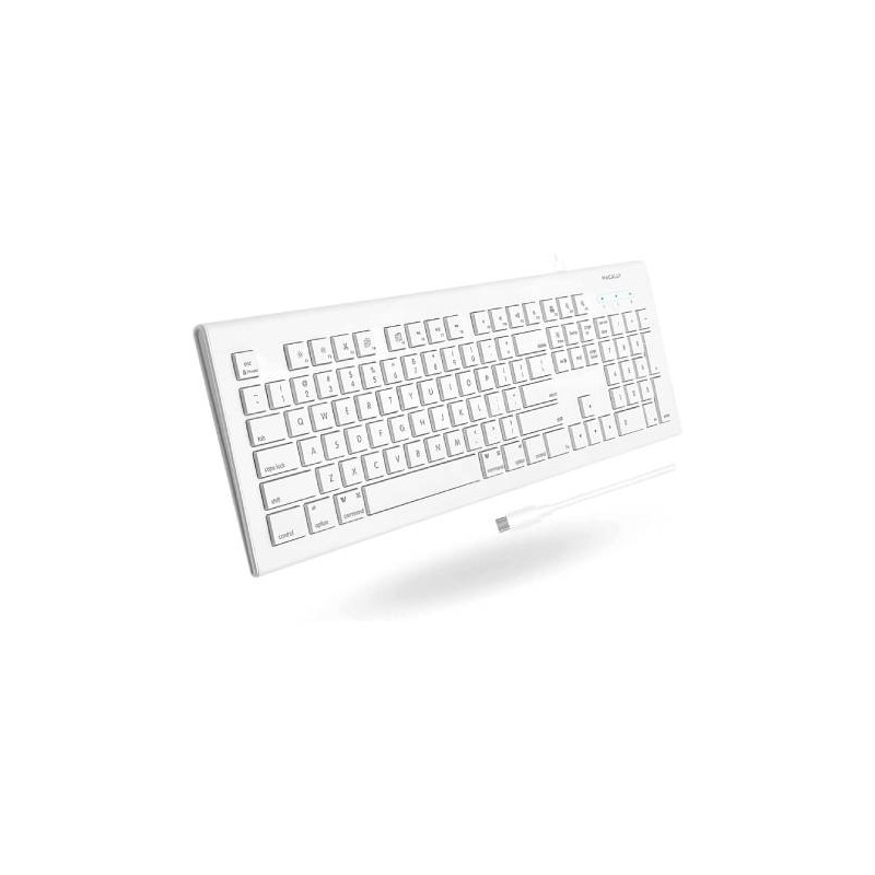 TECLADO USB C MACALLY CON CABLE PARA MAC Y PC, TECLADO MAC CON CABLE DE 104 TECLAS DE PERFIL BAJO CON 15 ACCESOS DIRECTOS MACOS,