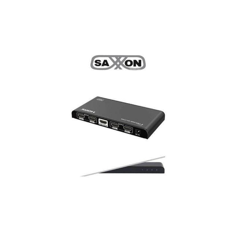 SAXXON DIVISOR DE VIDEO HDMI, 1 ENTRADA Y 4 SALIDAS, 4K & 2K @ 30HZ, SOPORTA 3D, DISTANCIA DE CONEXIÓN A 30 METROS EN ENTRADA Y 