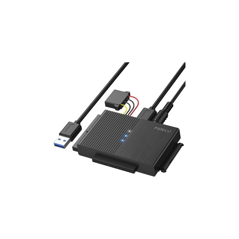 IDE ADAPTADOR CABLE FIDECO, ADAPTADOR LECTOR DISCOS DUROS USB 3.0 PARA 2,5” Y 3,5” IDE Y SATA HDD/SSD, CD-ROM, CD-RW, DVD-RW, SO