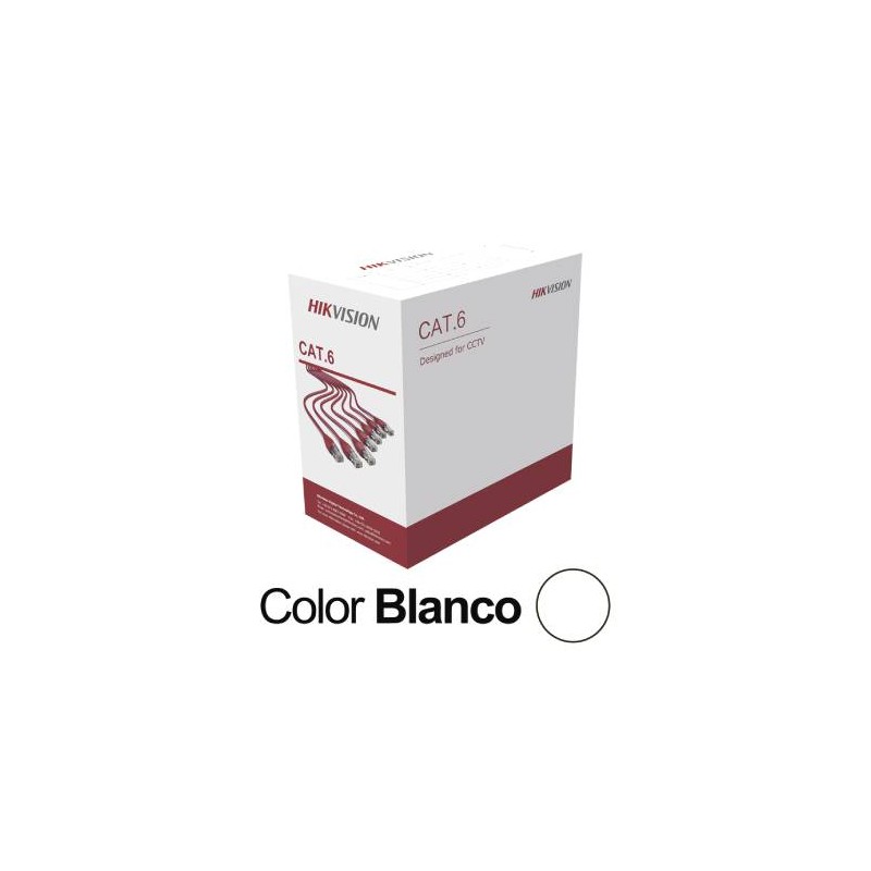 BOBINA DE CABLE HIKVISION UTP CAT6 24 AWG, 305 METROS, BLANCO, INTERIOR, DS-1LN6U-W/CCA