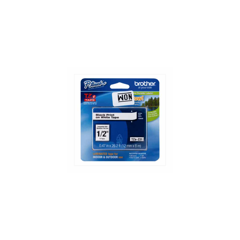 CINTA BROTHER TZ-231 NEGRO/BLANCO 12MM PT320/340/520/540